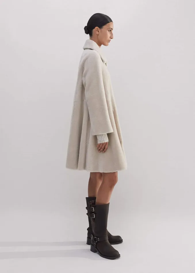 Women Luxe Shearling LeatherMix Swing Coat Natural MEEM