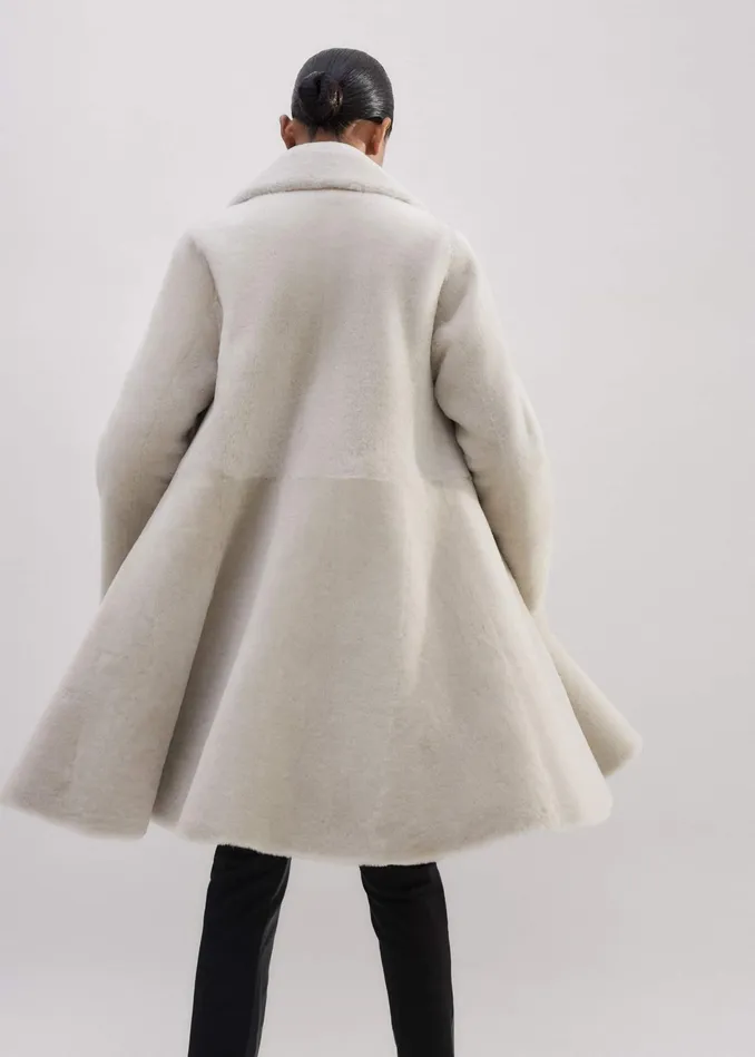 Women Luxe Shearling LeatherMix Swing Coat Natural MEEM