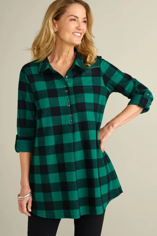 Women Mad About Plaid Tunic Surf The Web Buffalo Chec Soft Surroundings Tops