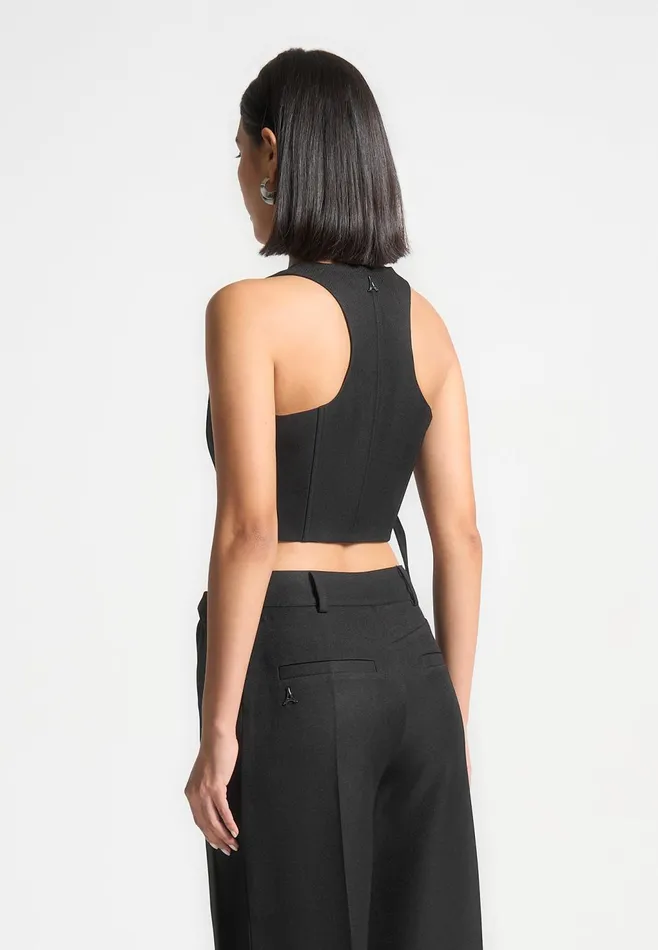 Women Manire De Voir Asymmetric Tailored Waistcoat With Tie Black