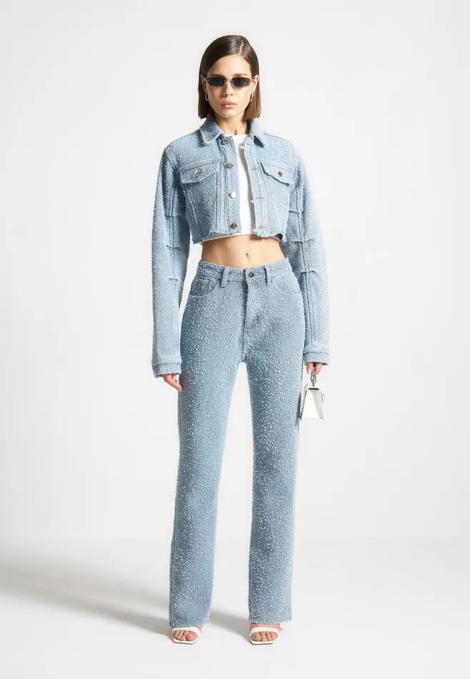 Women Manire De Voir Boucle Denim Boyfriend Jeans Light Blue