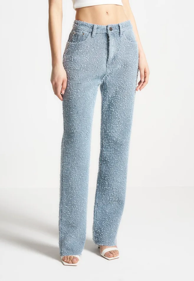 Women Manire De Voir Boucle Denim Boyfriend Jeans Light Blue