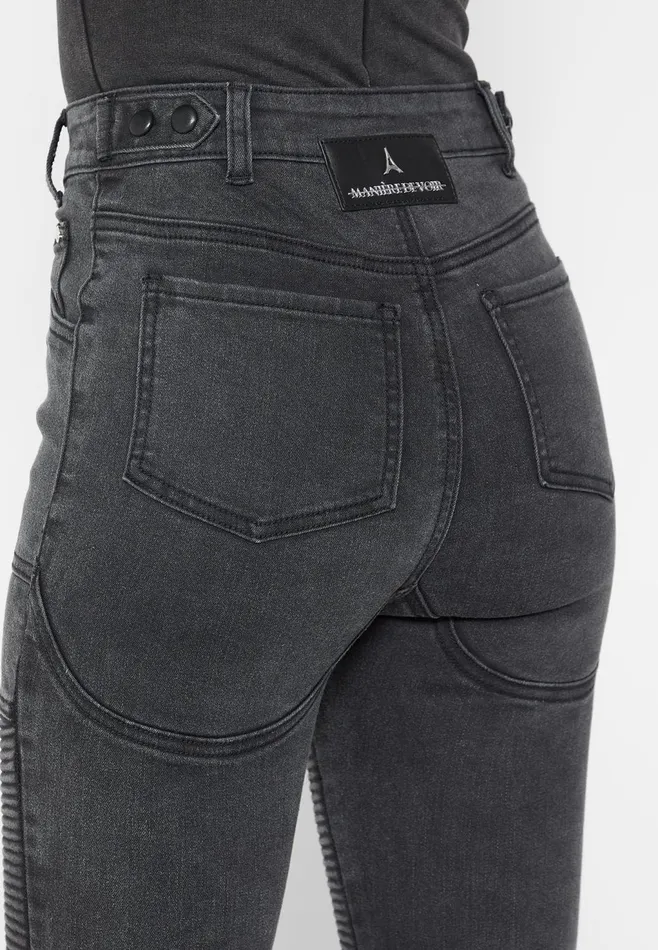 Women Manire De Voir Ribbed Biker Skinny Jeans Washed Black