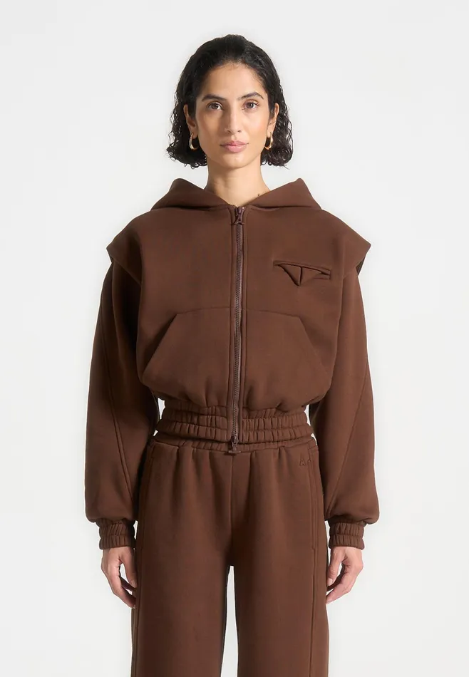 Women Manire De Voir ternelle Wide Shoulder Zip Through Hoodie Brown