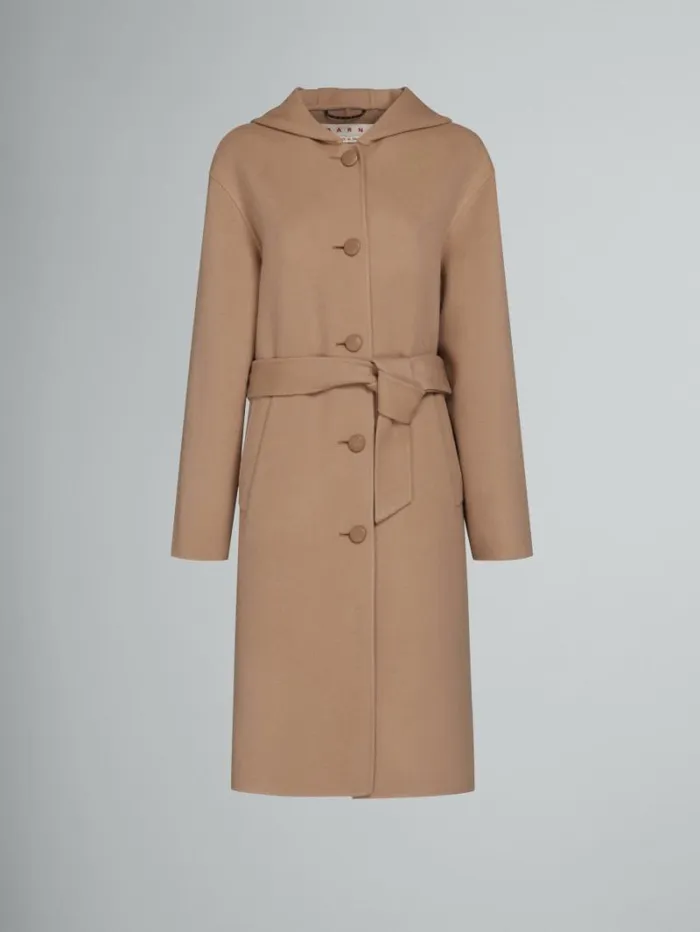 Women Marni Coats and Jackets Beige Wool Coat With Waist Belt
