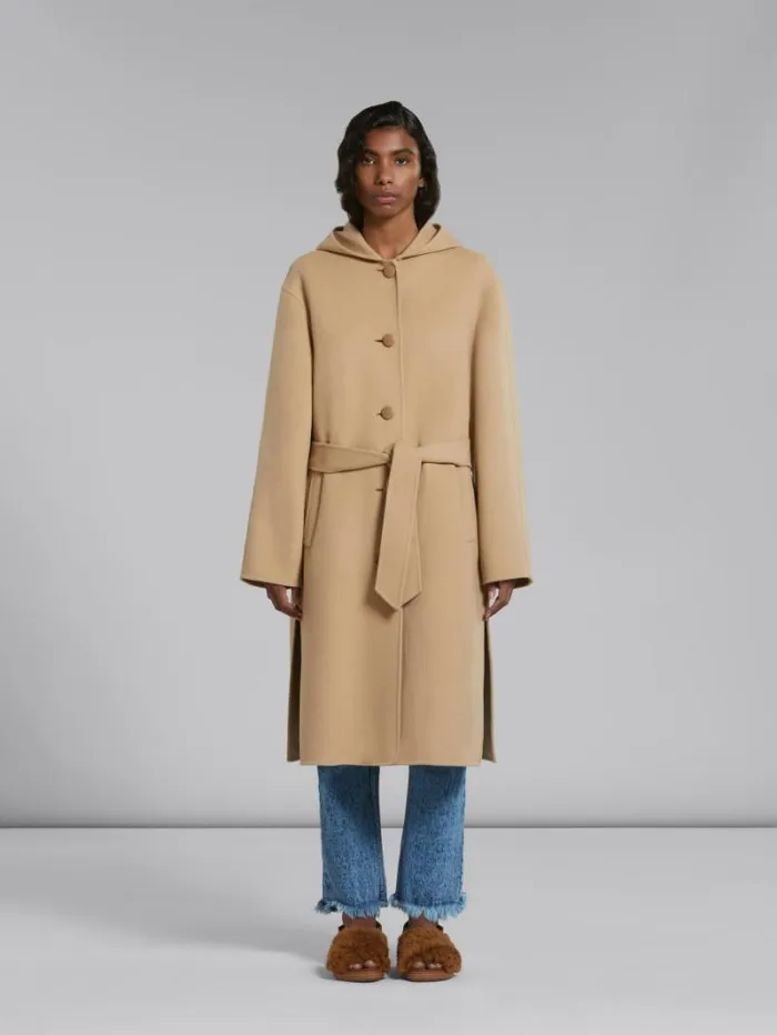 Women Marni Coats and Jackets Beige Wool Coat With Waist Belt