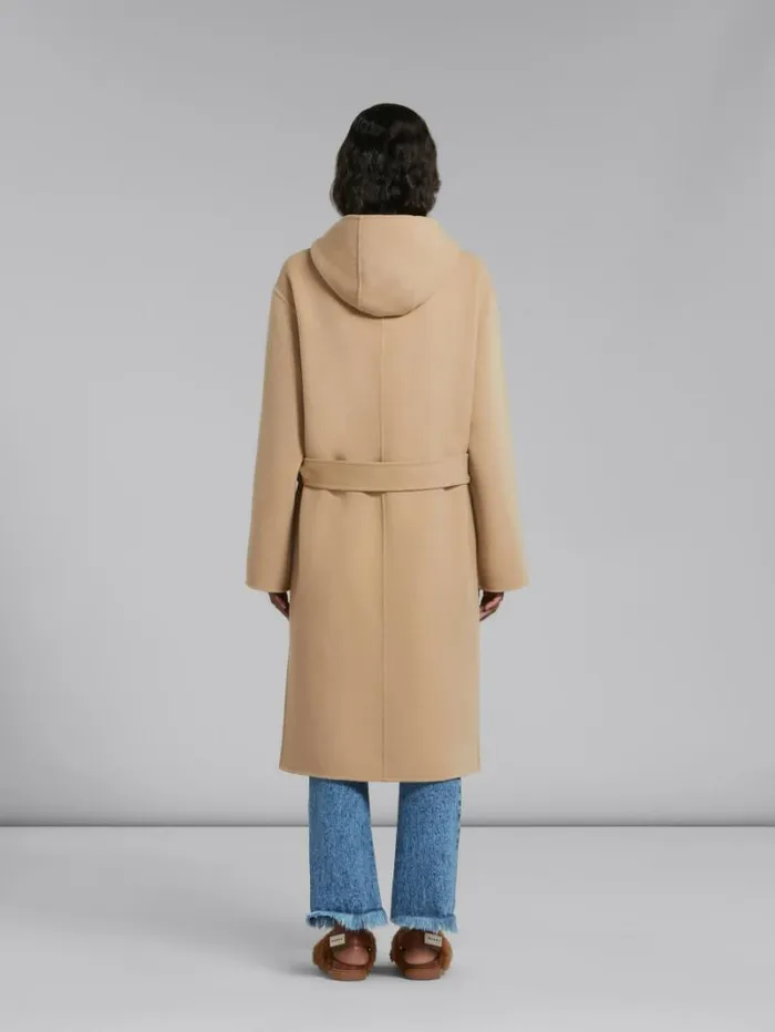 Women Marni Coats and Jackets Beige Wool Coat With Waist Belt