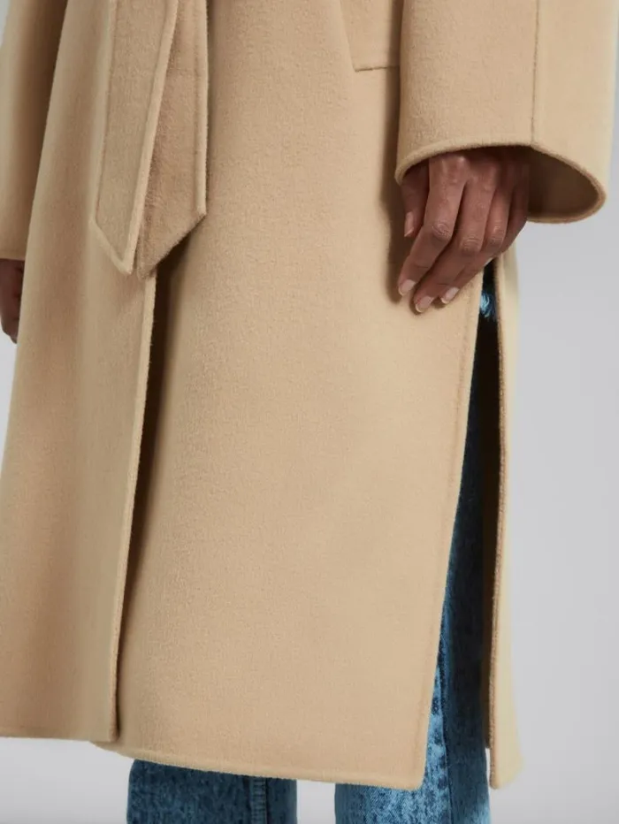 Women Marni Coats and Jackets Beige Wool Coat With Waist Belt