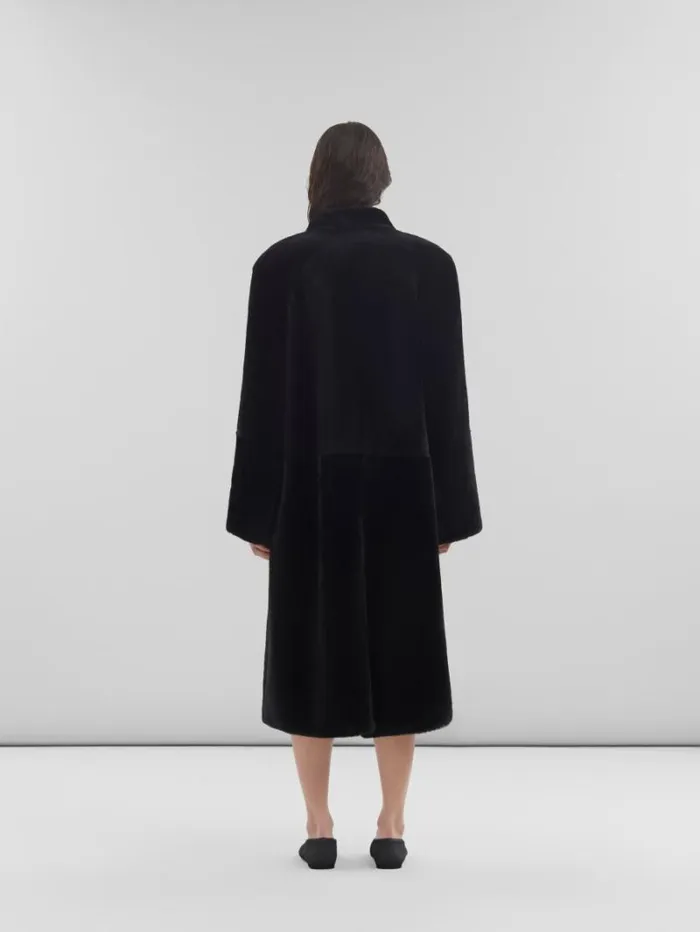 Women Marni Coats and Jackets Black Shaved Shearling Coat With Padded Shoulders