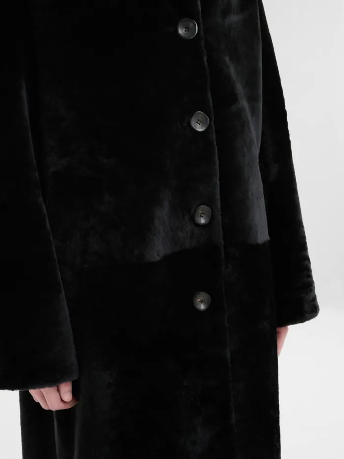 Women Marni Coats and Jackets Black Shaved Shearling Coat With Padded Shoulders