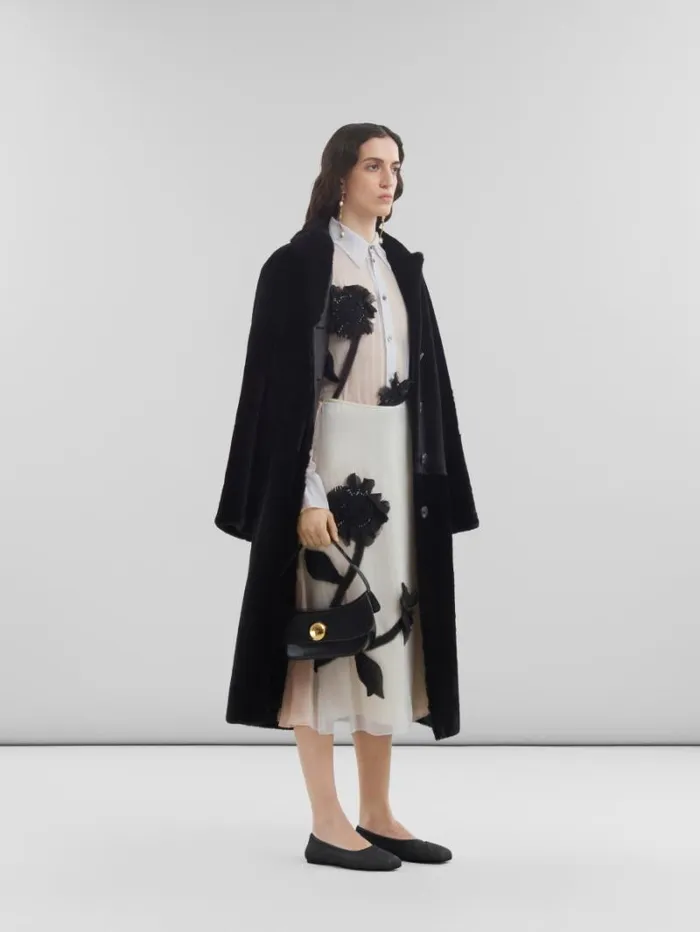 Women Marni Coats and Jackets Black Shaved Shearling Coat With Padded Shoulders