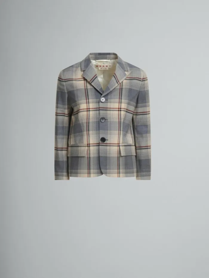 Women Marni Coats and Jackets Grey Checked Wool Jacket With Marni Mending