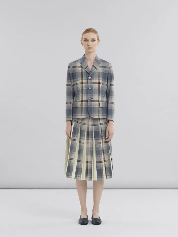 Women Marni Coats and Jackets Grey Checked Wool Jacket With Marni Mending