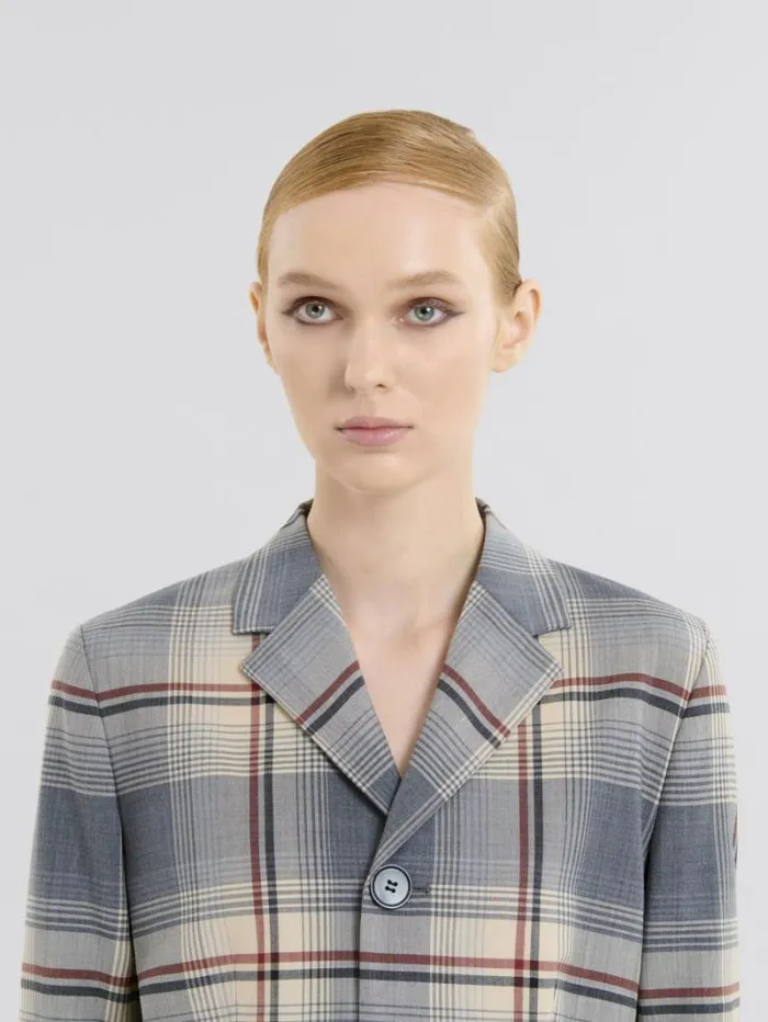Women Marni Coats and Jackets Grey Checked Wool Jacket With Marni Mending