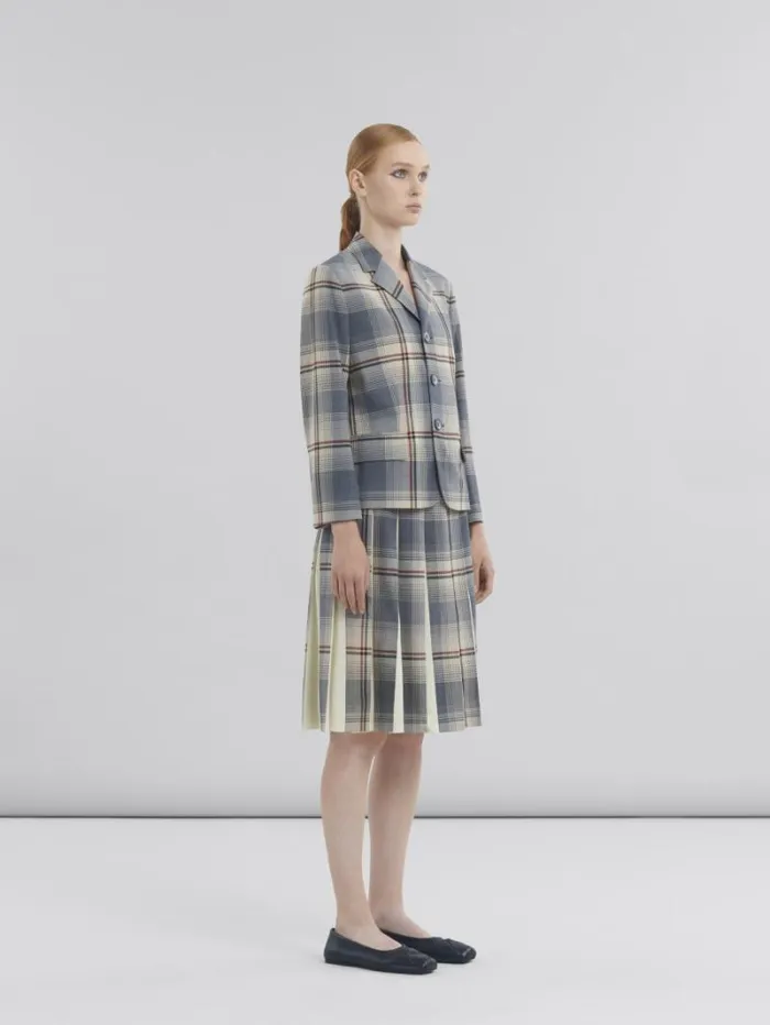 Women Marni Coats and Jackets Grey Checked Wool Jacket With Marni Mending