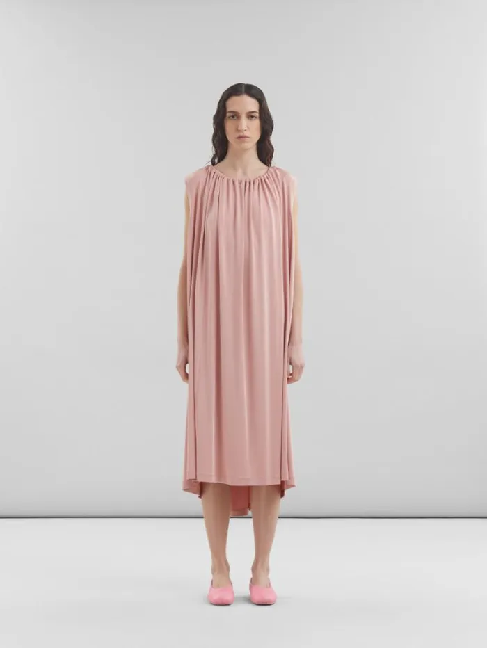 Women Marni Dresses Pink Stretch Jersey Dress With Gathered Neck