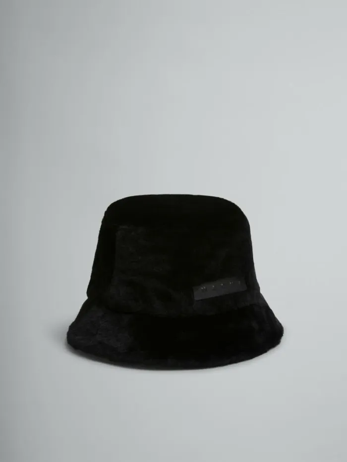 Women Marni Hats Black Shaved Shearling Bucket Hat