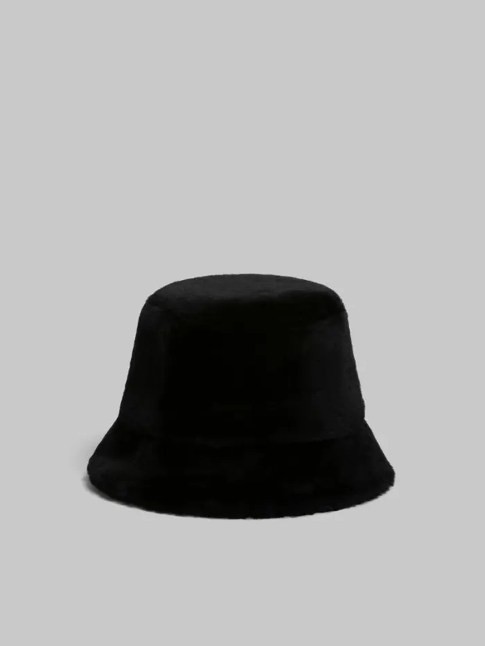 Women Marni Hats Black Shaved Shearling Bucket Hat