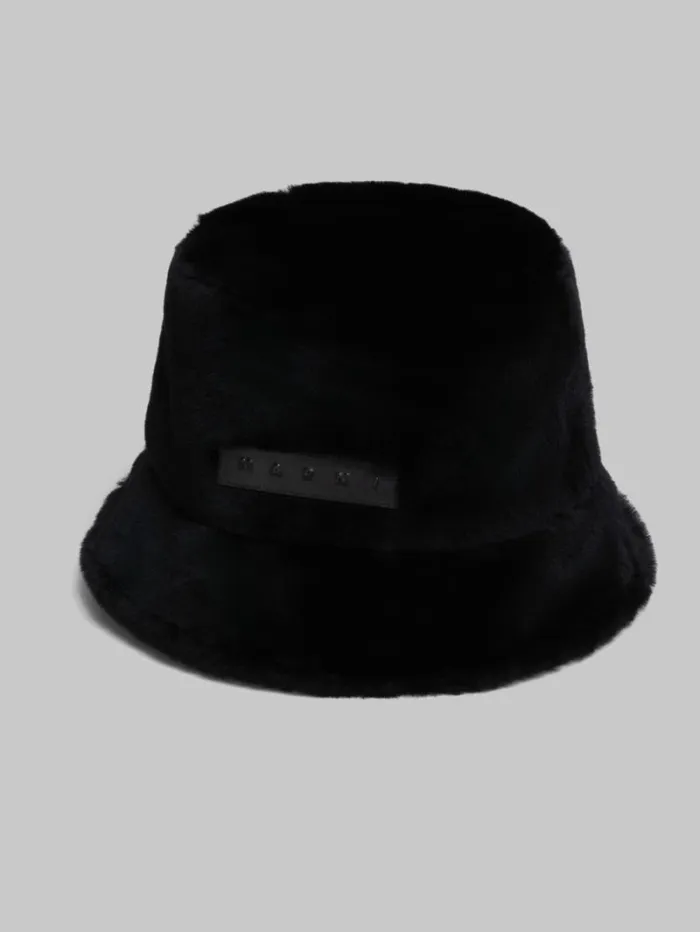 Women Marni Hats Black Shaved Shearling Bucket Hat