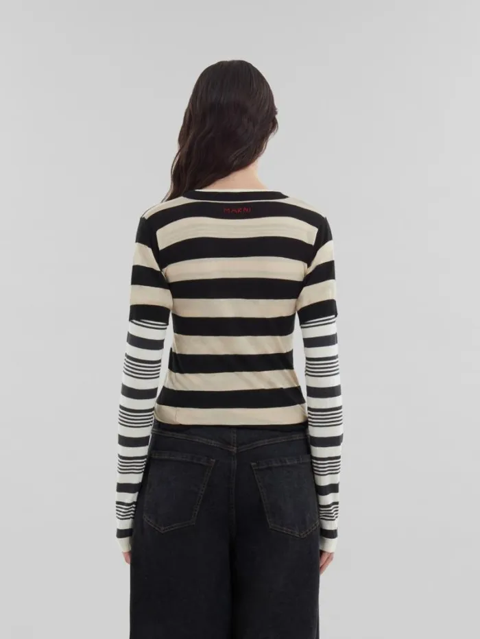 Women Marni Knitwear Black And White Layered Cotton CrewNeck With Contrast Stripes