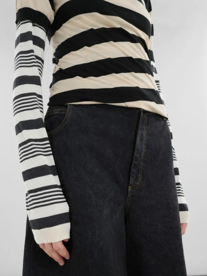 Women Marni Knitwear Black And White Layered Cotton CrewNeck With Contrast Stripes