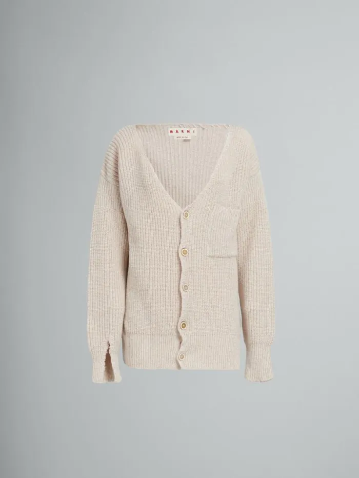 Women Marni Knitwear Oat Wool Cardigan With Marni Mending
