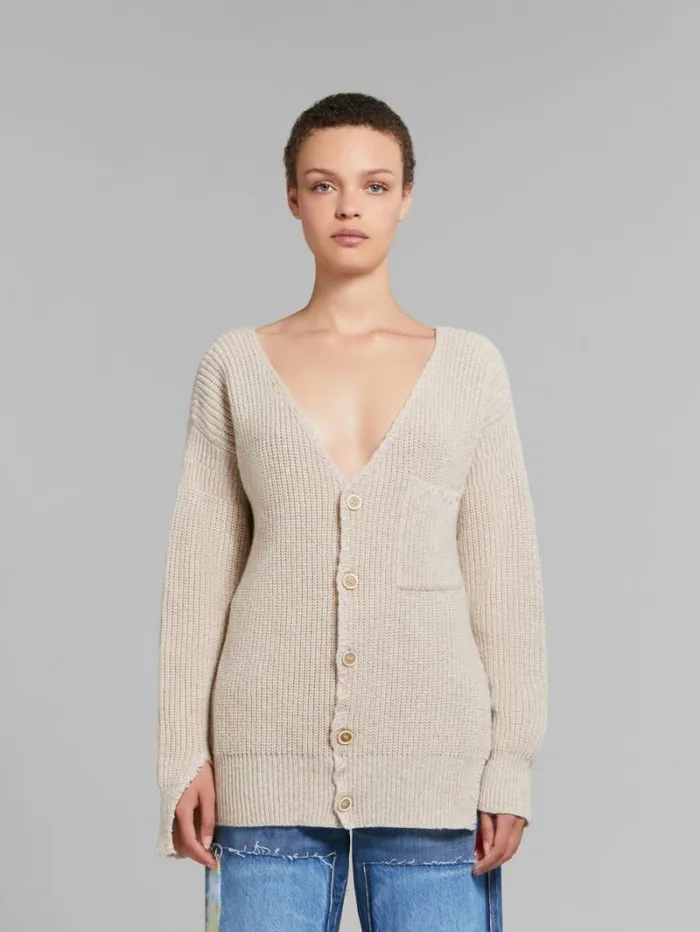 Women Marni Knitwear Oat Wool Cardigan With Marni Mending