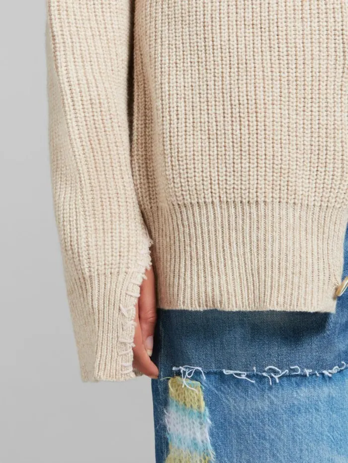 Women Marni Knitwear Oat Wool Cardigan With Marni Mending