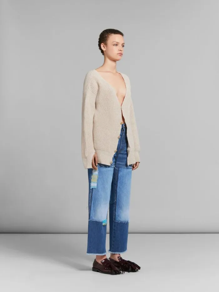 Women Marni Knitwear Oat Wool Cardigan With Marni Mending
