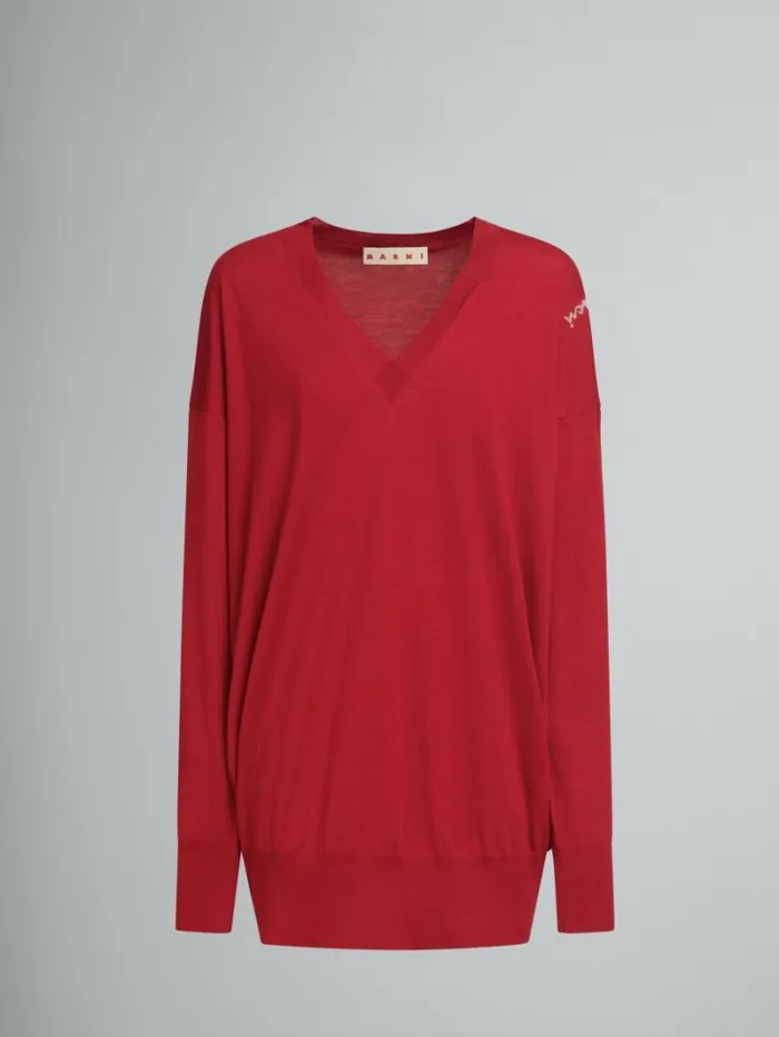Women Marni Knitwear Oversize Silk And Wool Blend Jumper With Marni Symbol