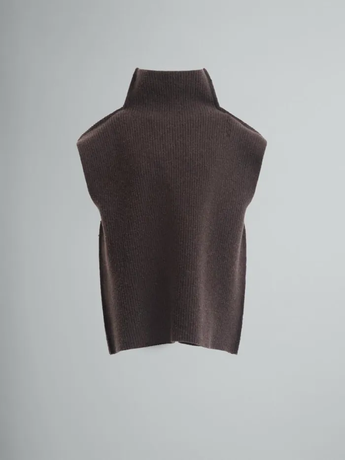 Women Marni Knitwear Ribbed Brown Wool Vest