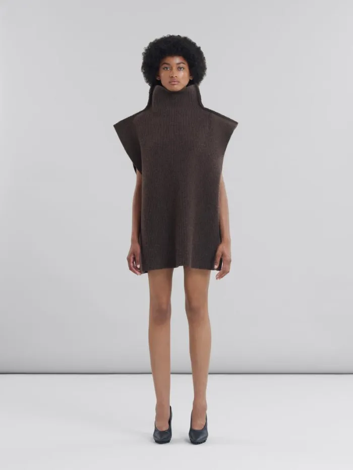 Women Marni Knitwear Ribbed Brown Wool Vest
