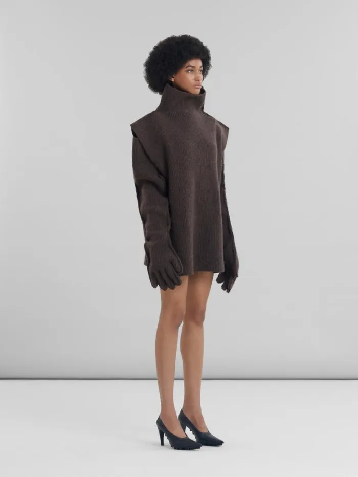 Women Marni Knitwear Ribbed Brown Wool Vest