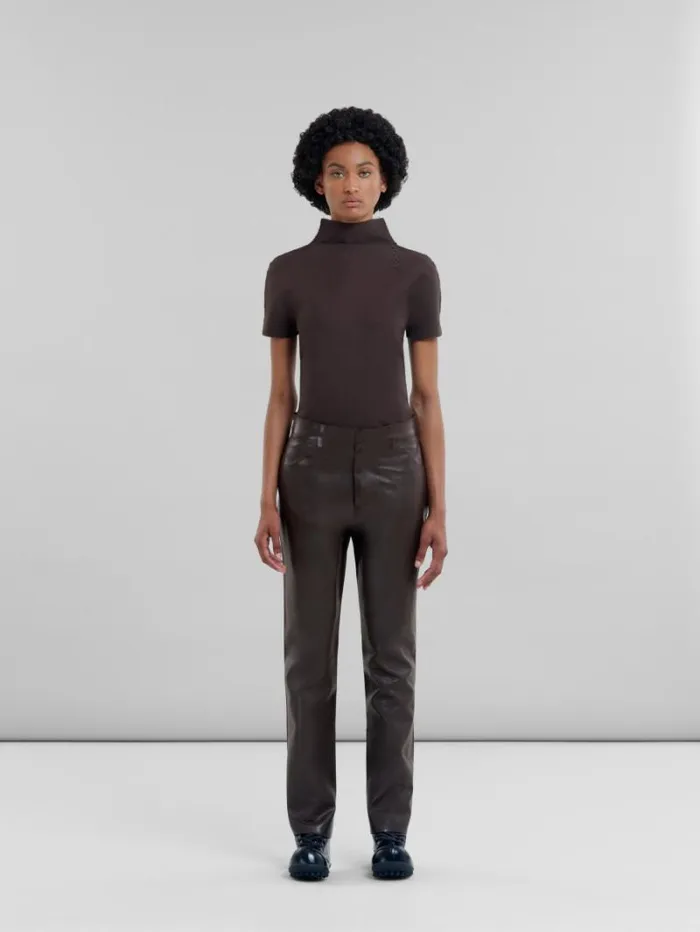 Women Marni Pants Brown Wool And Coated Fabric Trousers