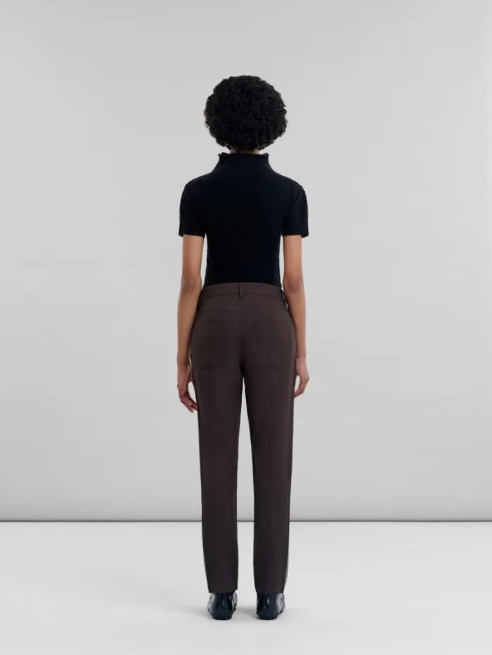 Women Marni Pants Brown Wool And Coated Fabric Trousers
