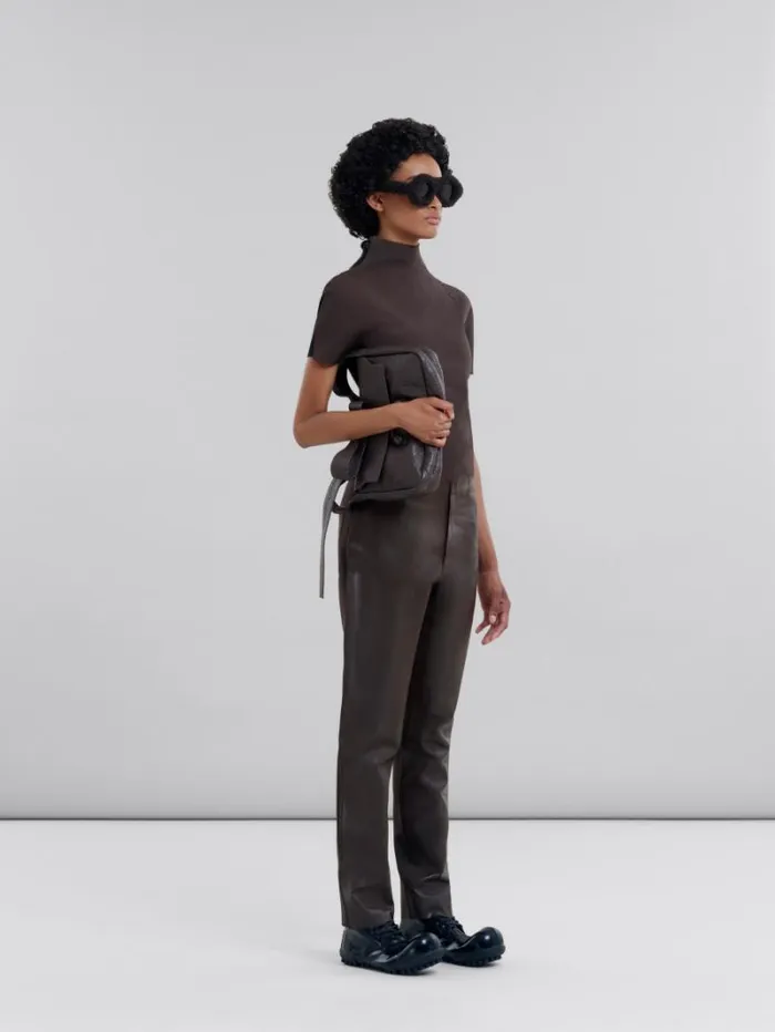 Women Marni Pants Brown Wool And Coated Fabric Trousers