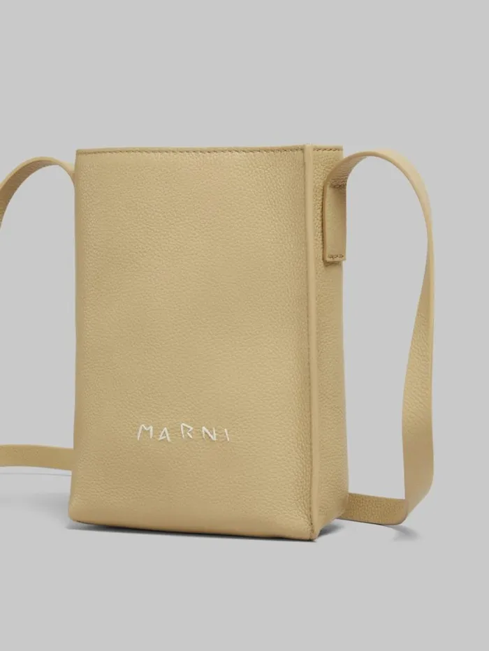 Women Marni Shoulder Bags Brown Leather Museo Nano Bag With Marni Symbol Embroidery