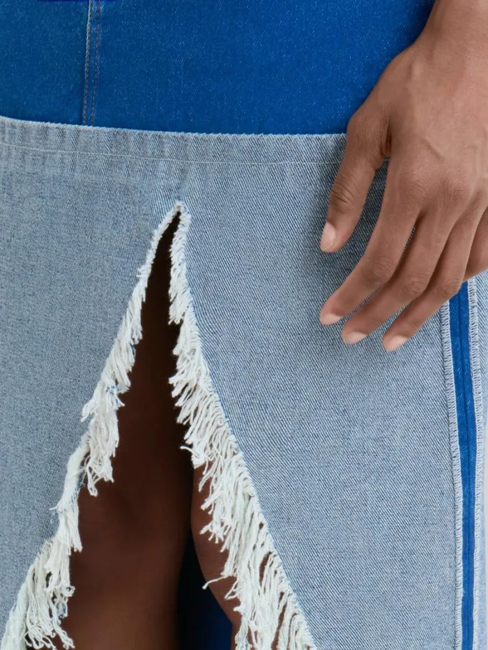 Women Marni Skirts Blue Organic Denim TwoTone Midi Skirt