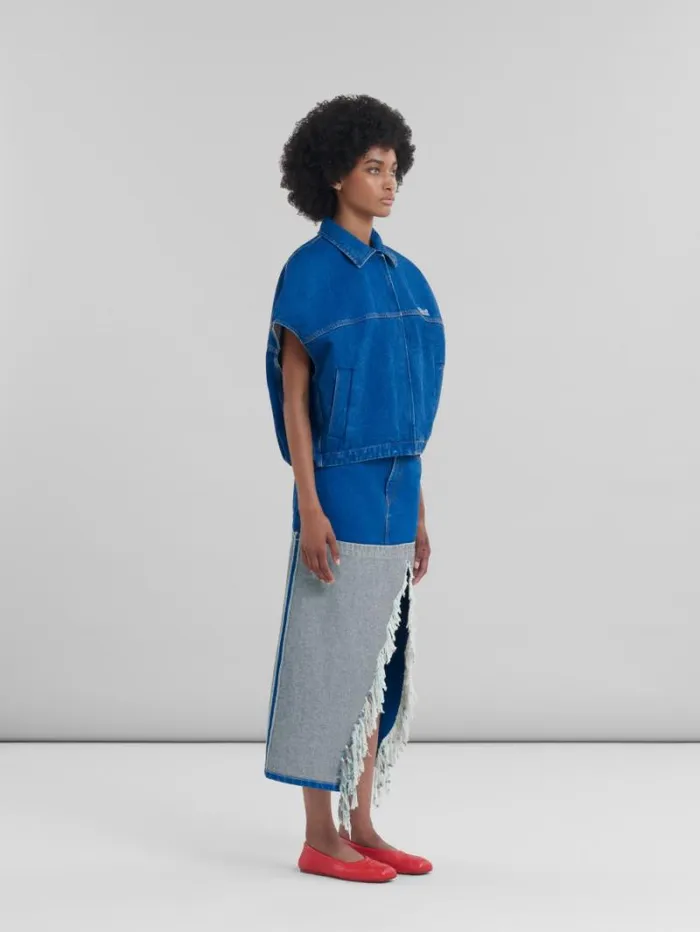 Women Marni Skirts Blue Organic Denim TwoTone Midi Skirt