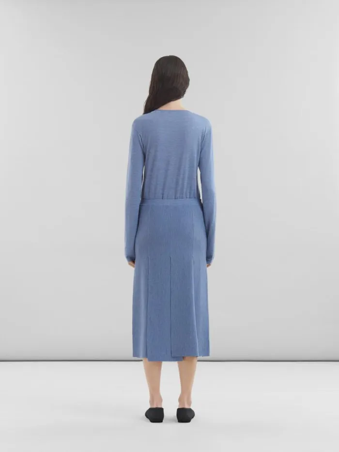 Women Marni Skirts Blue WoolSilk Skirt With RawCut Slits