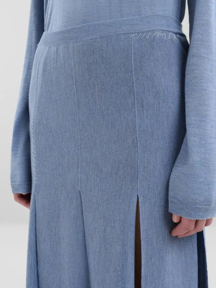 Women Marni Skirts Blue WoolSilk Skirt With RawCut Slits