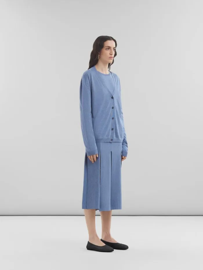 Women Marni Skirts Blue WoolSilk Skirt With RawCut Slits