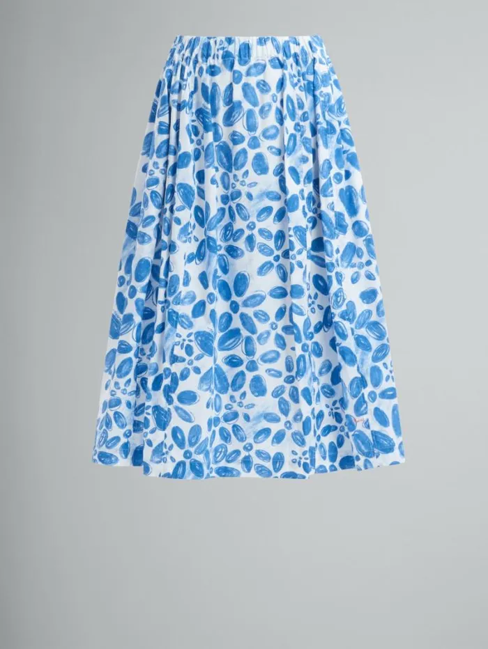 Women Marni Skirts White Poplin Elasticated Midi Skirt With Blooming Print