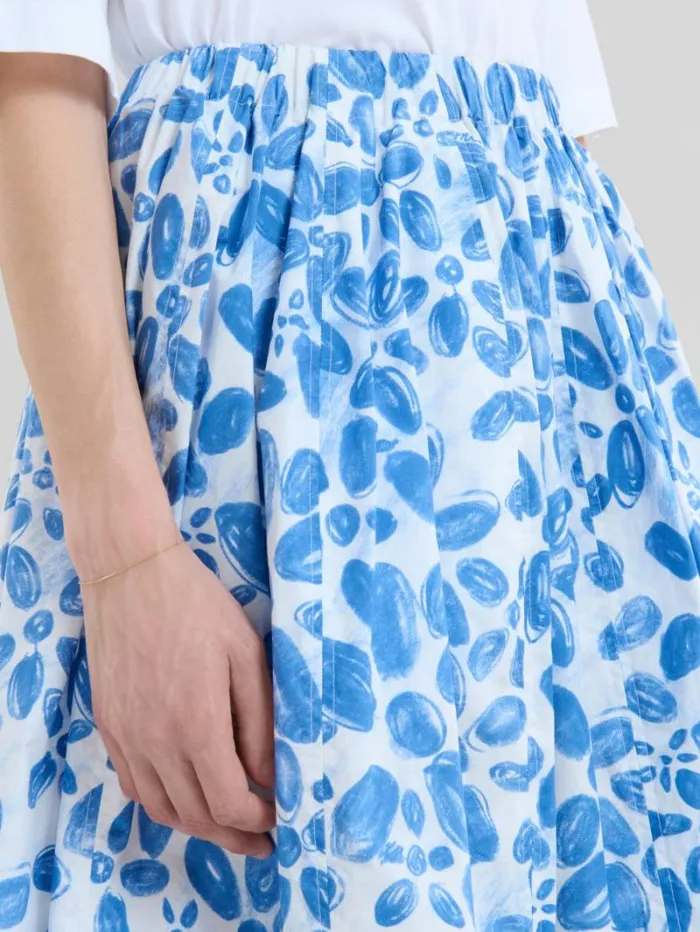 Women Marni Skirts White Poplin Elasticated Midi Skirt With Blooming Print