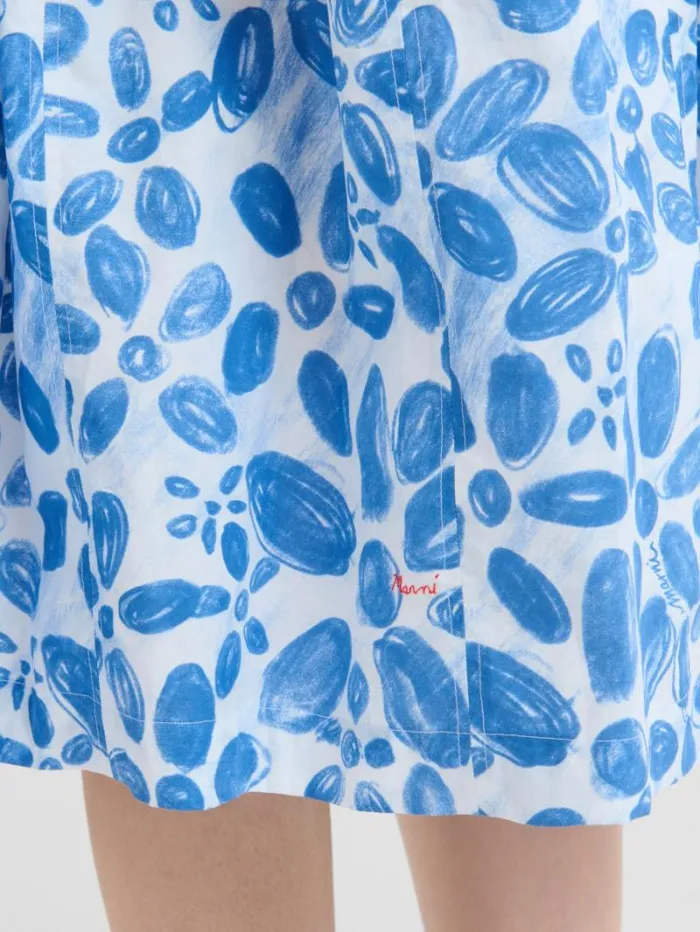 Women Marni Skirts White Poplin Elasticated Midi Skirt With Blooming Print