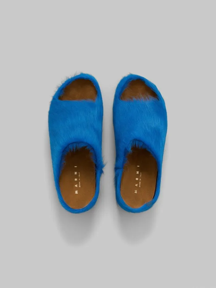 Women Marni Slides and Sandals Blue LongHair Calfskin Chunky Clog Slide
