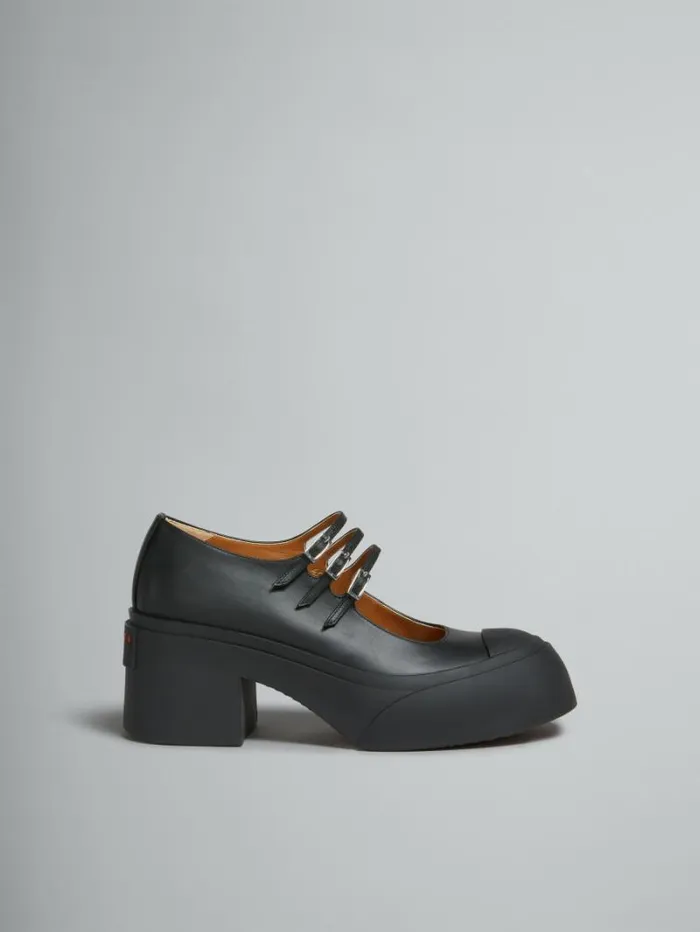 Women Marni Sneakers Black Leather Pablo TripleBuckle Mary Jane Shoe