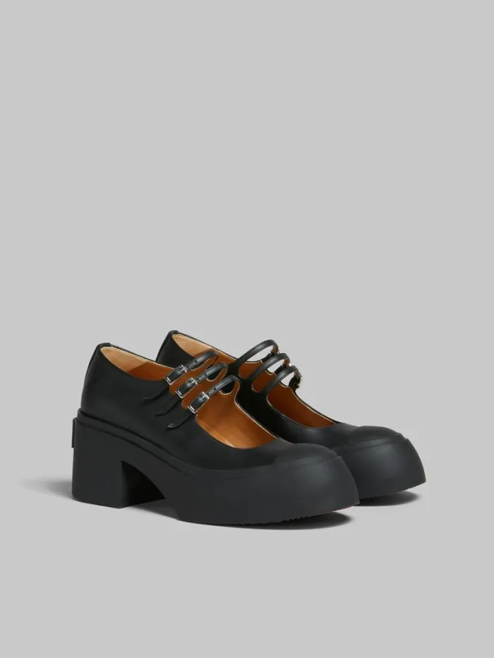 Women Marni Sneakers Black Leather Pablo TripleBuckle Mary Jane Shoe