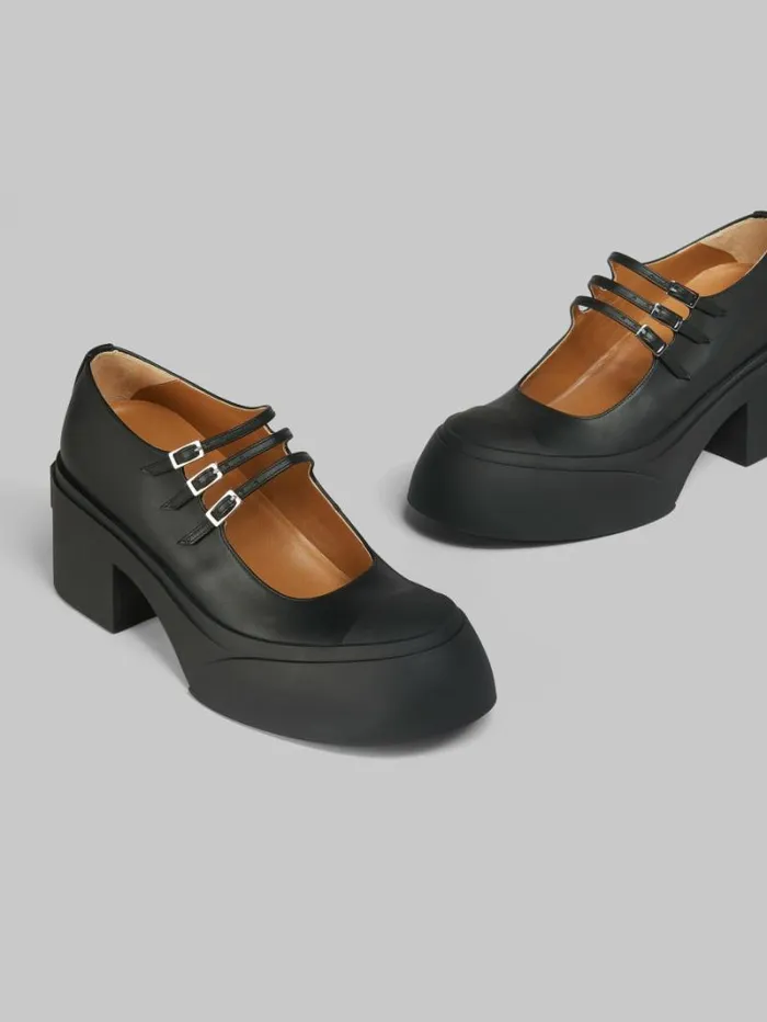 Women Marni Sneakers Black Leather Pablo TripleBuckle Mary Jane Shoe