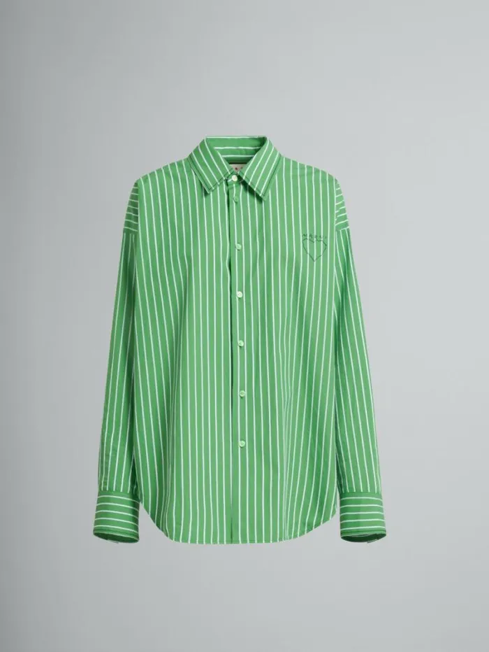 Women Marni Tops and Tshirts Green Striped Organic Poplin Shirt With Marni Mending